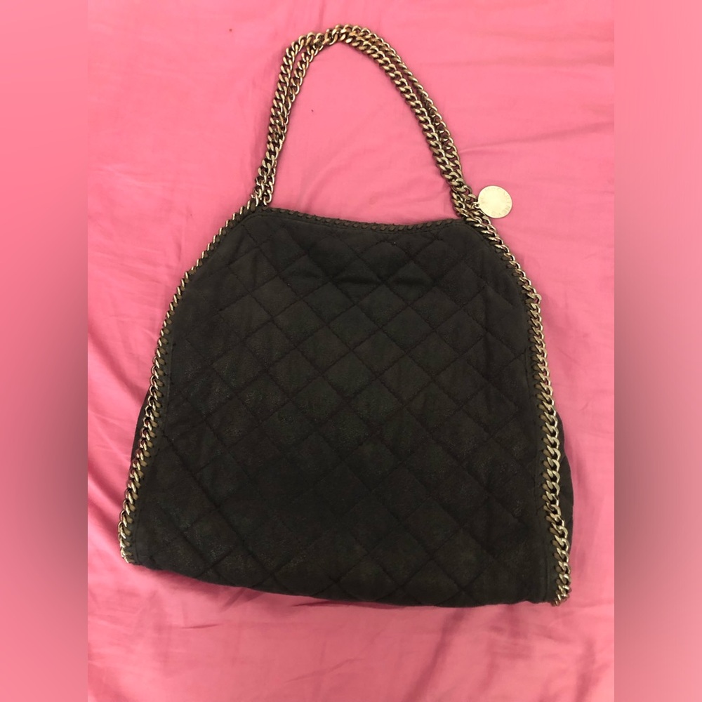 Quilted Black Chain-Trim Shoulder Bag